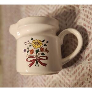SL Vintage Small Ceramic Stoneware pitcher, Creamer w Yellow & orange floral